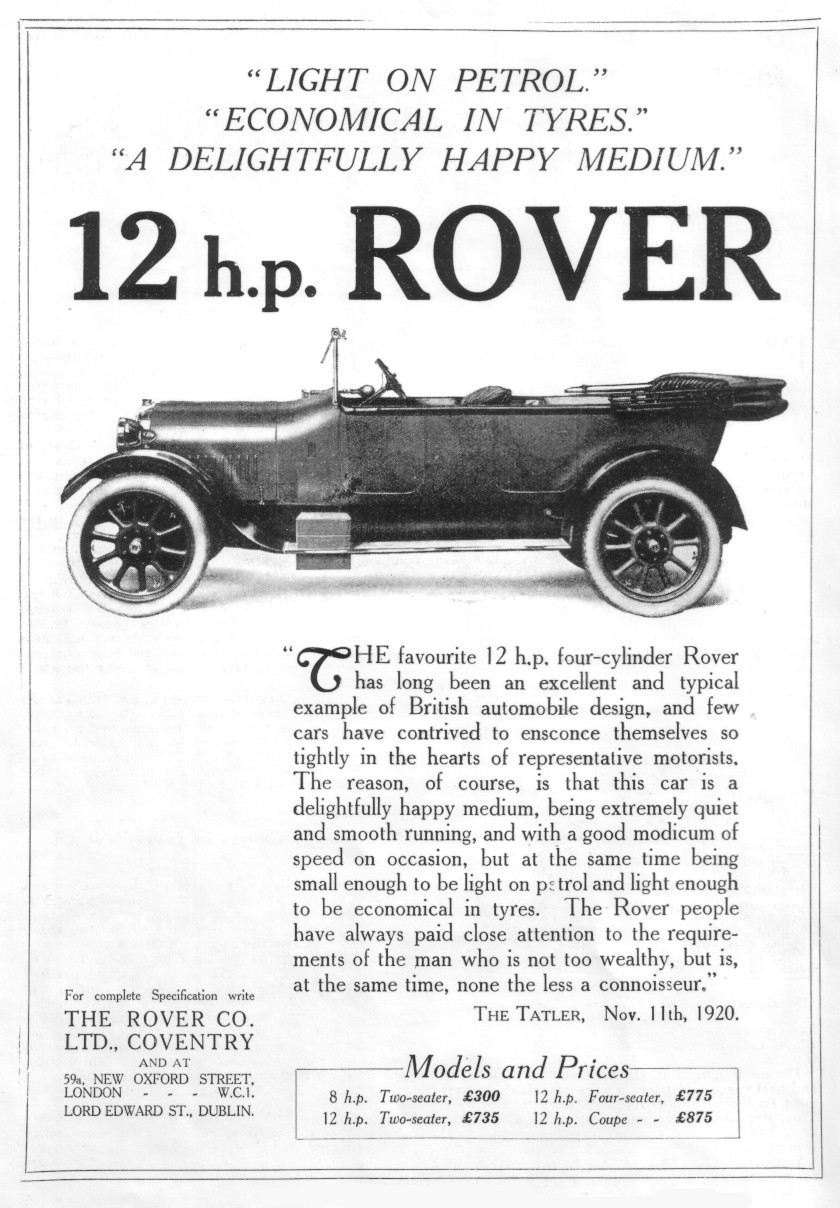 Werbung für Rover 12 hp, 1920