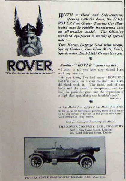 Werbung für Rover 12 hp, 1923