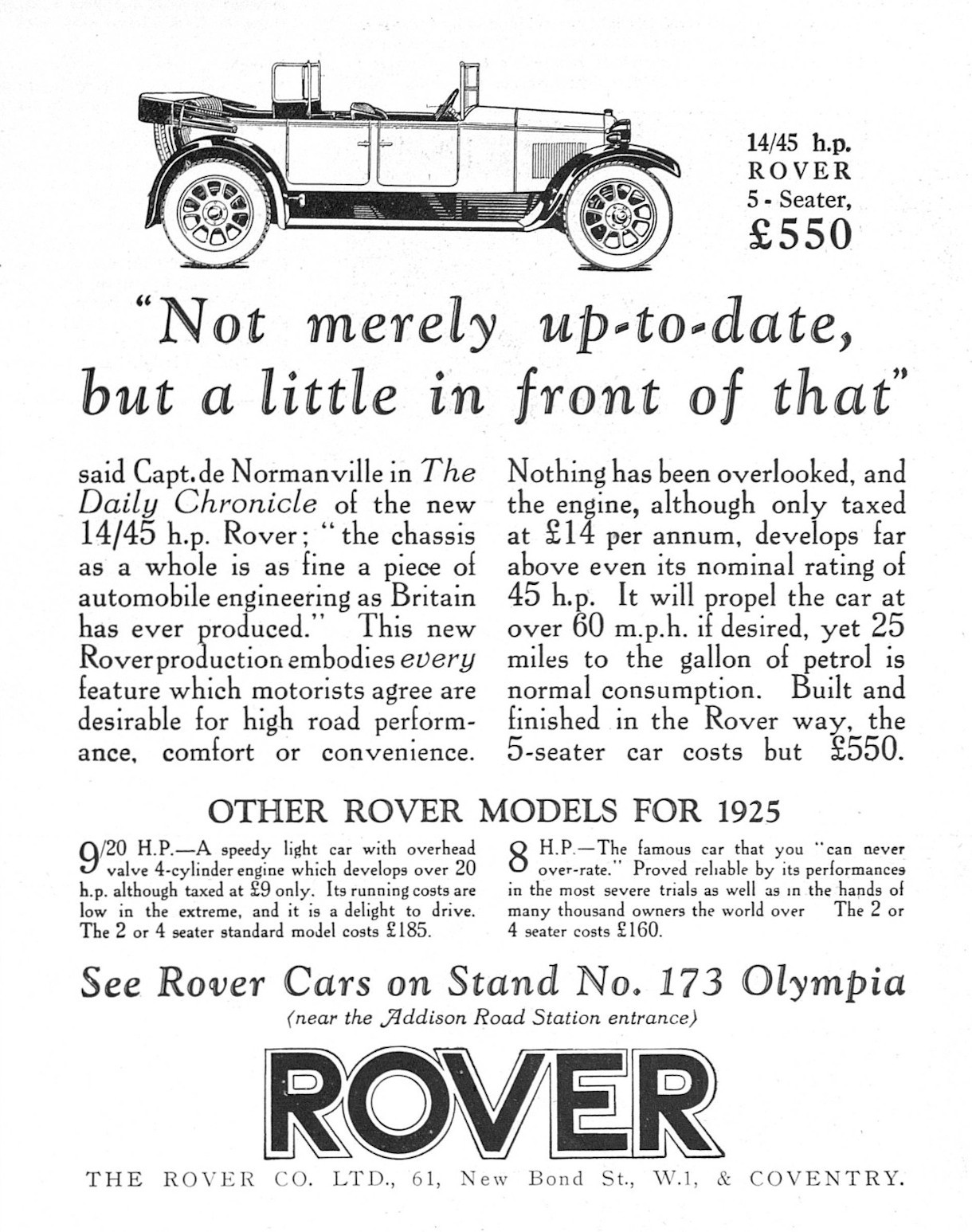 Werbung für Rover 14/45 hp, 1924