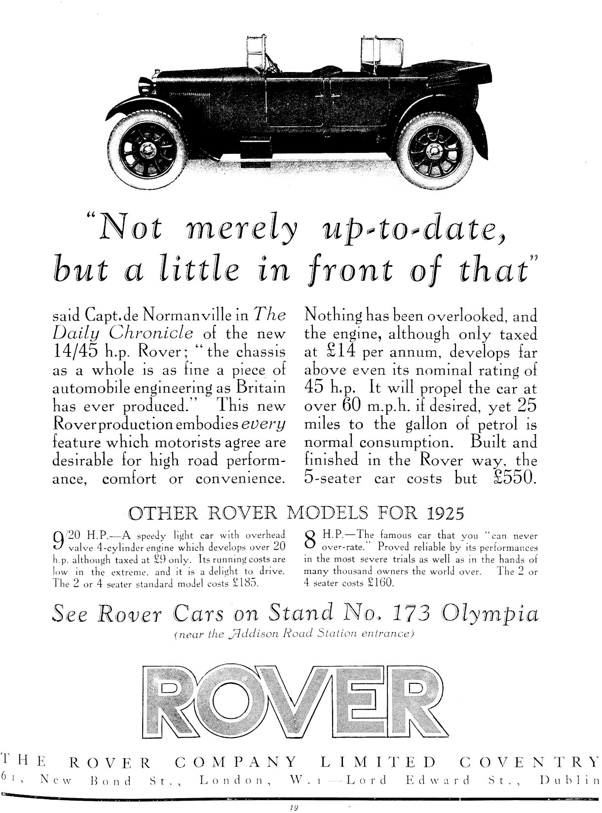 Werbung für Rover 14/45 hp, 1924
