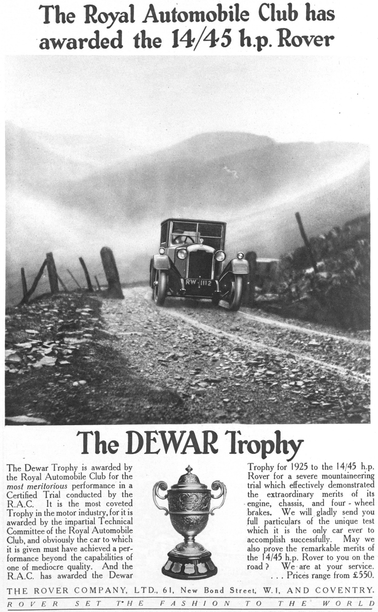 Werbung für Rover 14/45 hp, 1925