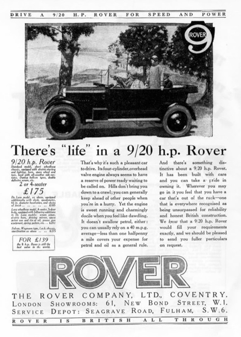 Werbung für Rover 9/20 hp, 1924