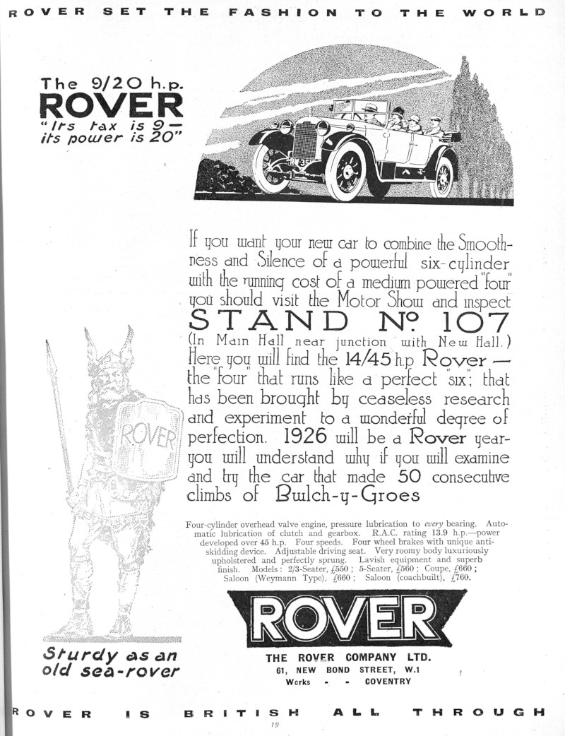 Werbung für Rover 9/20 hp, 1925