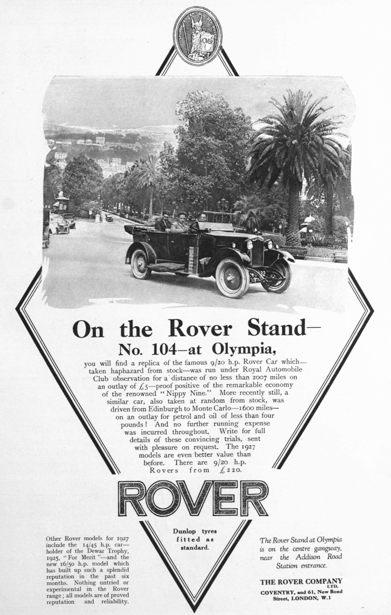 Werbung für Rover 9/20 hp, 1926