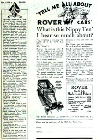 Werbung Rover 10/25hp 1928