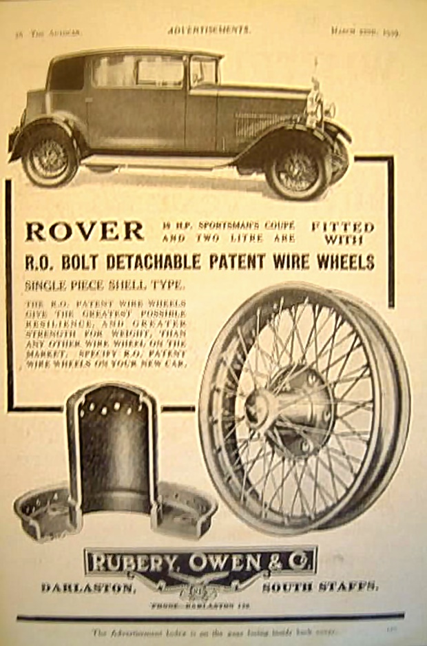 RUBERY, OWEN & Co - Werbung mit Rover 10/25hp 1929