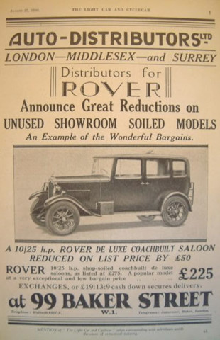 Werbung Rover 10/25hp 1930