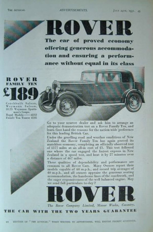 Werbung Rover 10/25hp 1931