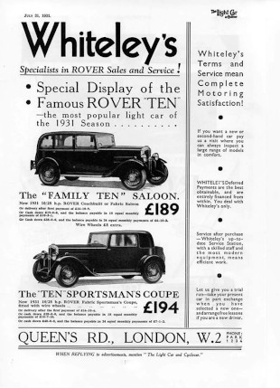 Werbung Rover 10/25hp 1931