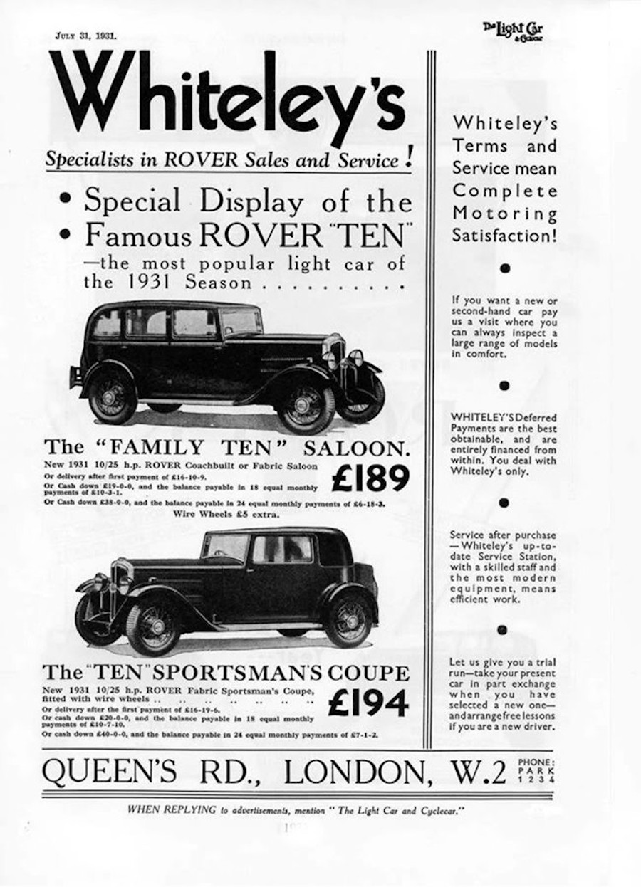 Werbung Rover 10/25hp 1931