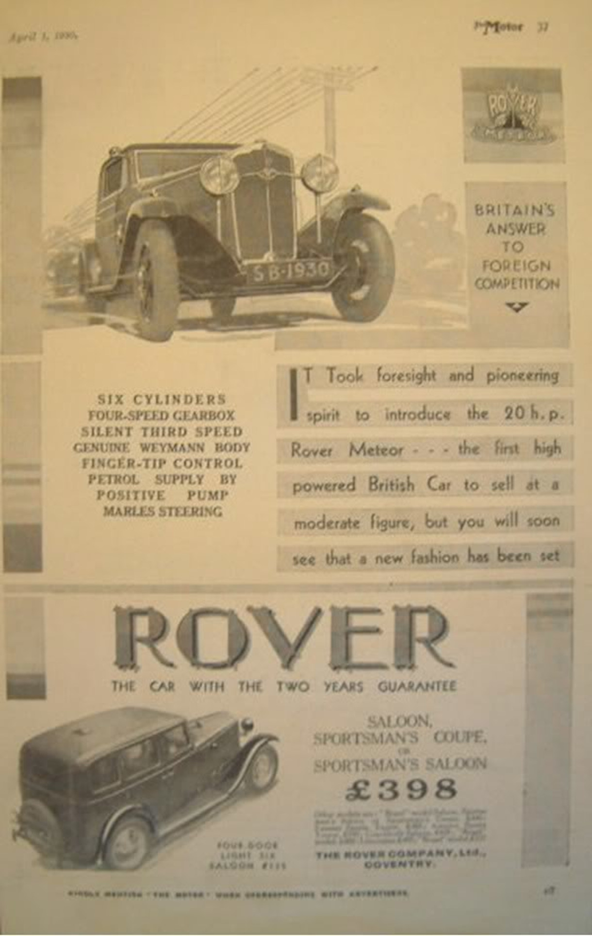 1930 Light Six Advert 08-1929