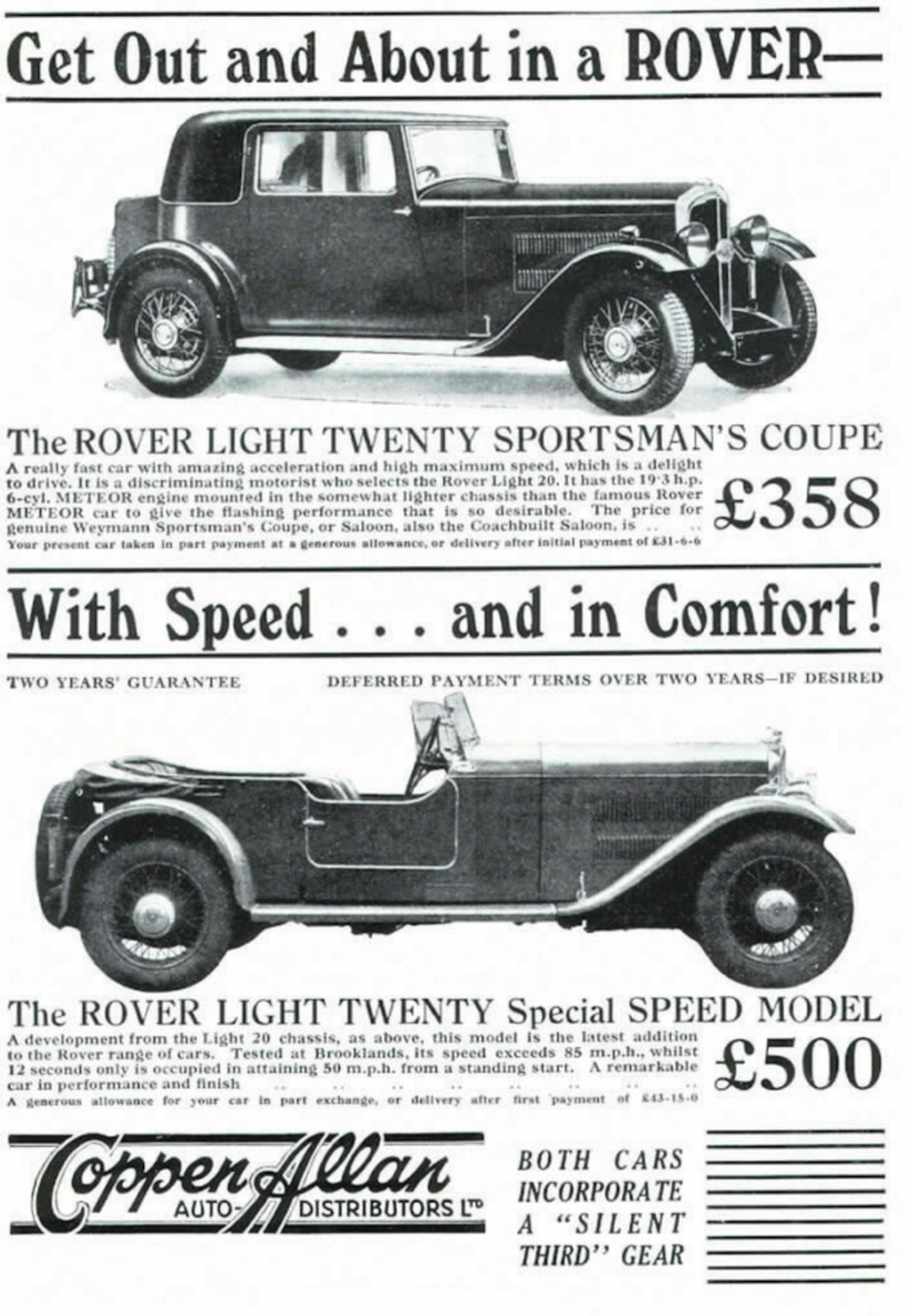 Advert Rover Light Twenty, June 1931