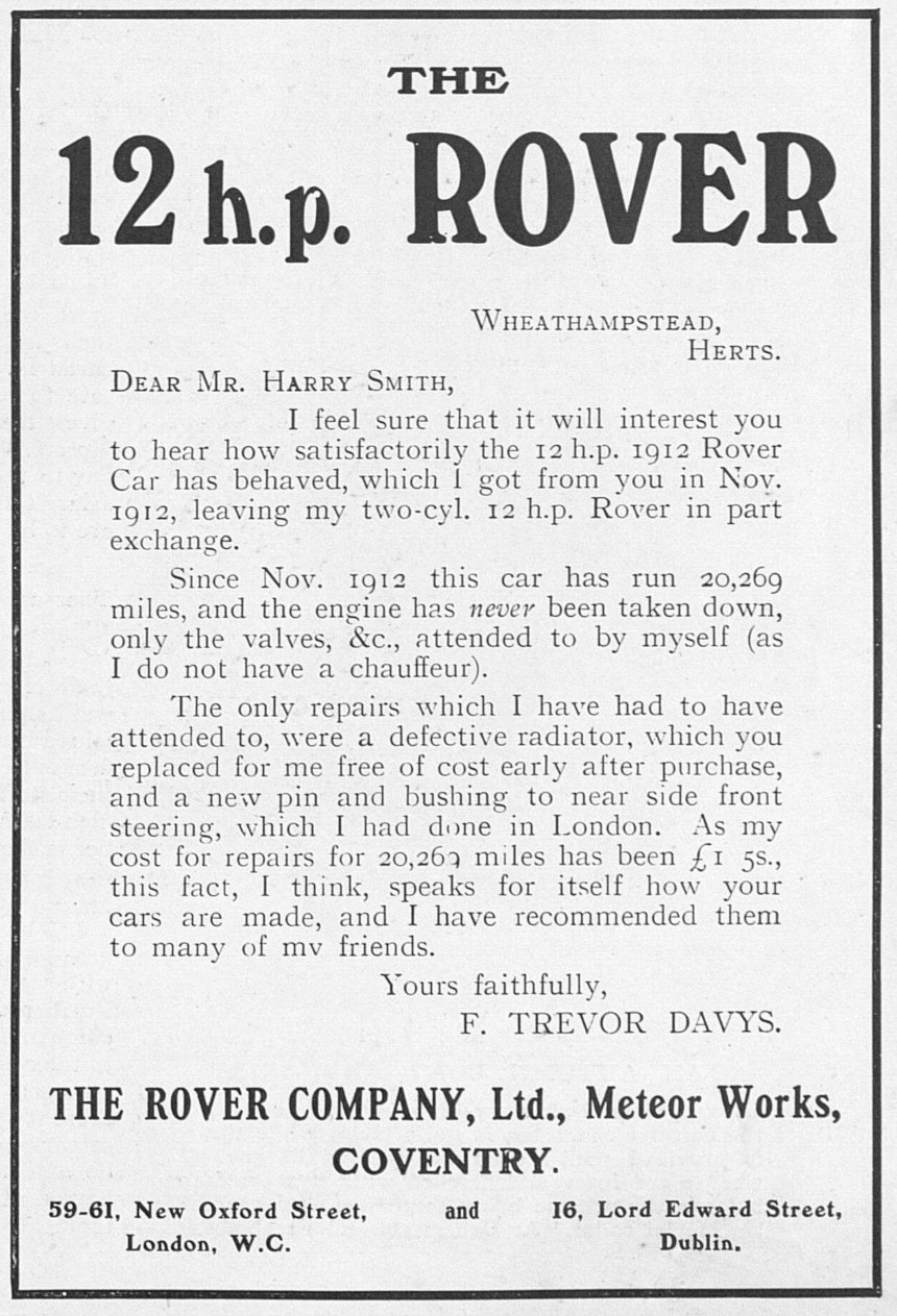 Werbung für Rover 12hp Clegg, 1914