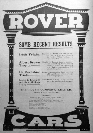 1909 Rover 15hp Advert The Motor