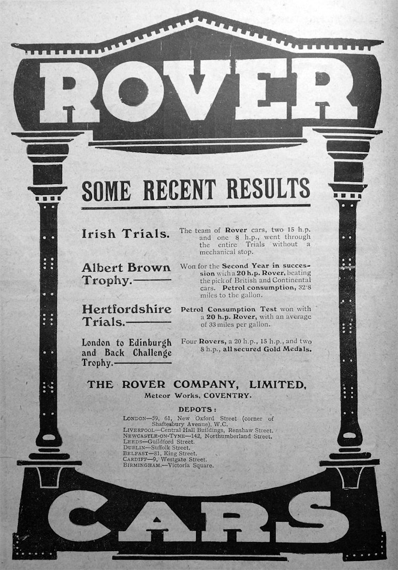 1909 Rover 15hp Advert The Motor