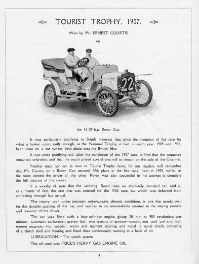 1907 Tourist Trophy Souvenir 1907 Rover 16/20 hp Text