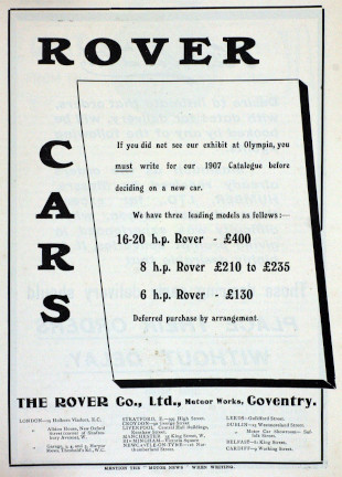 Werbung für Rover 16-20hp, 1906, Motor News