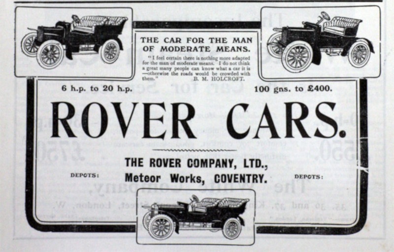 Werbung für Rover 6hp, 8hp und 16-20hp, 1906