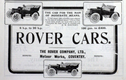 Werbung für Rover 6hp, 8hp und 16-20hp, 1906