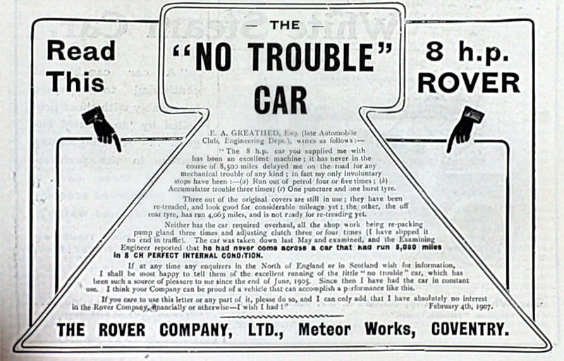 Werbung für Rover 6hp, 8hp und 16-20hp, 1906