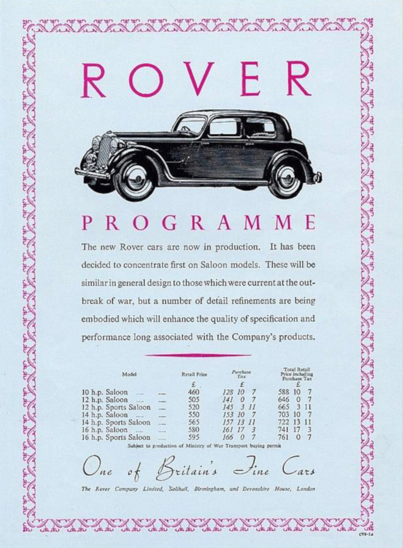 Werbung Rover P2 Mitte 1946