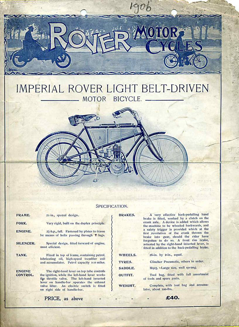 Werbung Rover 'Light' Motorrad 1906