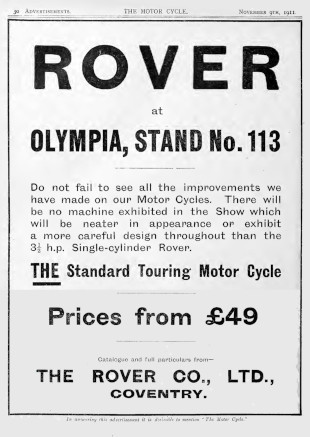Advert for Rover Motorcycle 3.5hp, 1911 Advert for Rover Motorcycle 3.5hp, 1911