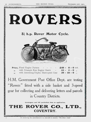 Advert for Rover Motorcycle 3.5hp, 1911 Advert for Rover Motorcycle 3.5hp, 1911